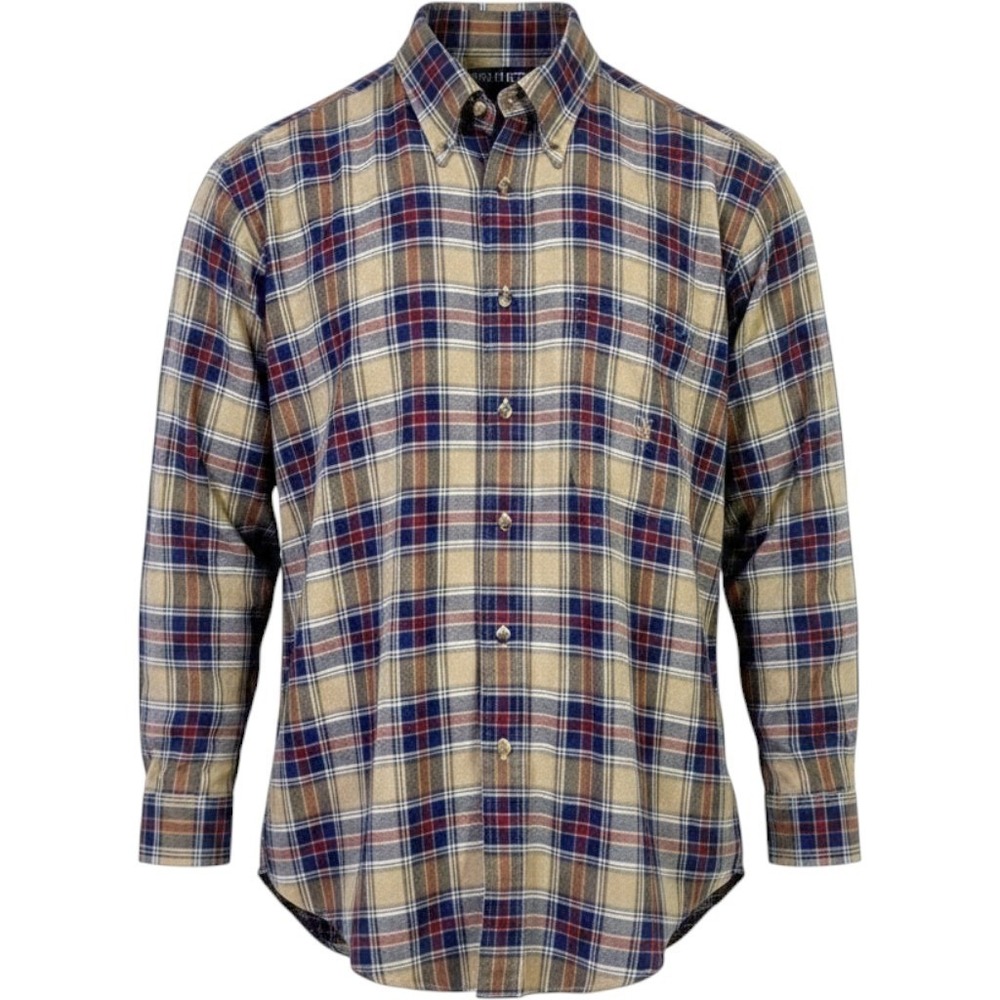 Nautica Plaid Shirt Tan Mens L Classic Soft Cotton Cozy Cabincore Quiet Luxury